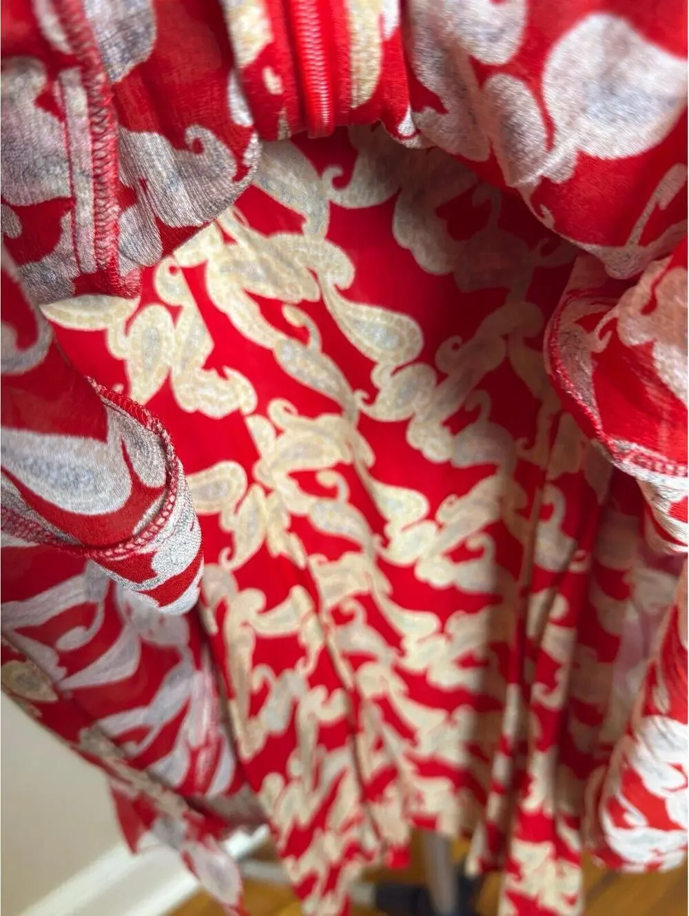 The Kooples Paris Red Paisley Ruffle Mini Dress Size 1 NWT Sheer Long Sleeve $42